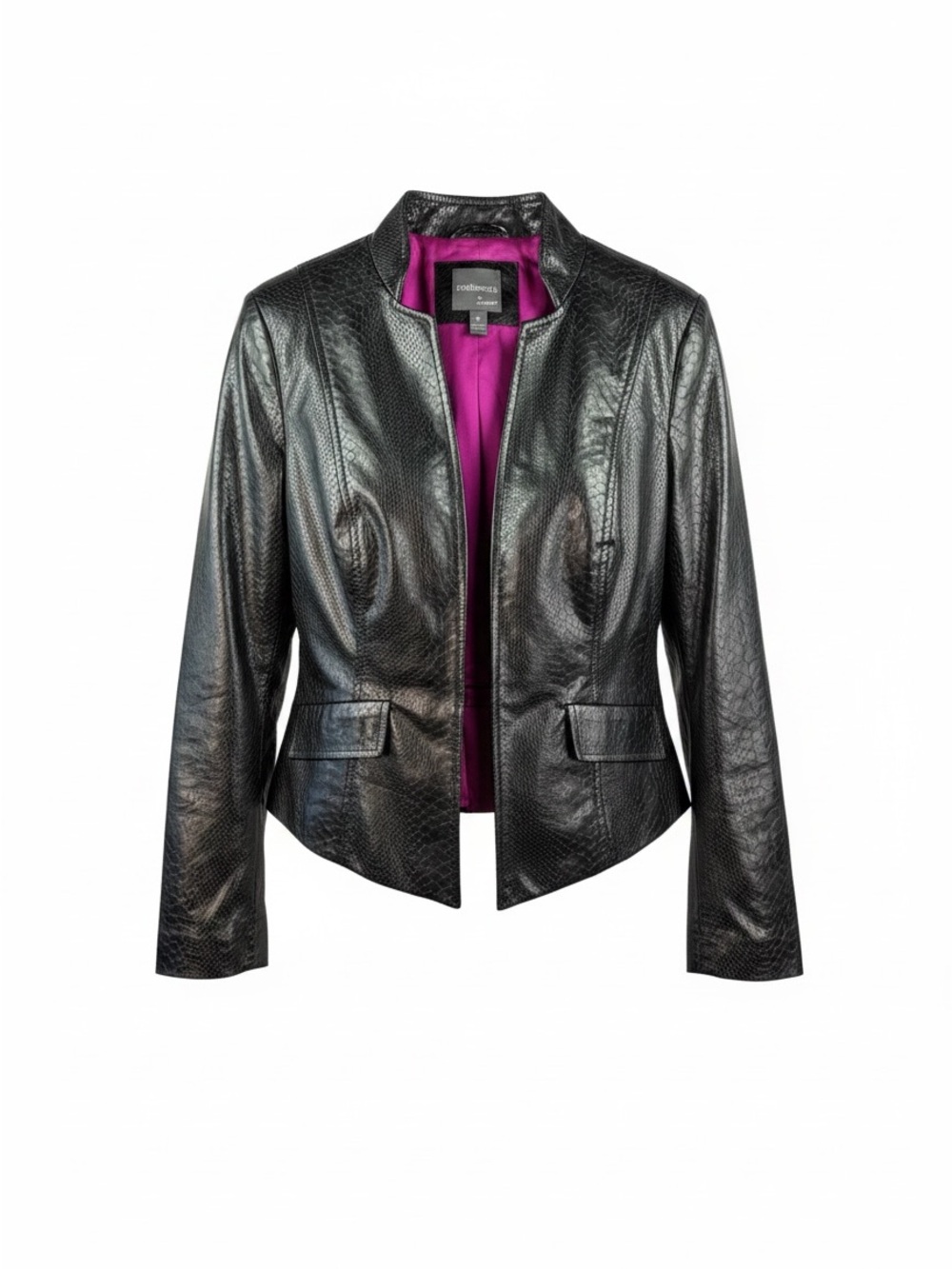 Anthracite by Muse Womens Black Snakeskin Embossed‎ Blazer Jacket Pink Lining S6
